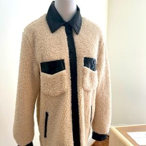 BLANK NYC SHERPA JACKET WORH FAUX LEATHER DETAILING